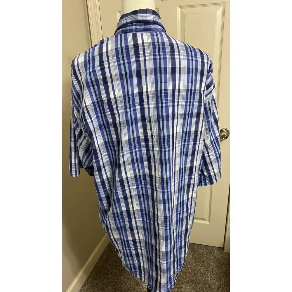 Ralph Lauren Blue Plaid Short Sleeve‎ Button-Down Shirt Casual Summer Size L